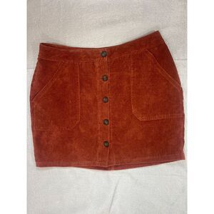 Ci Sono Rust Corduroy Button-Front Mini Skirt
